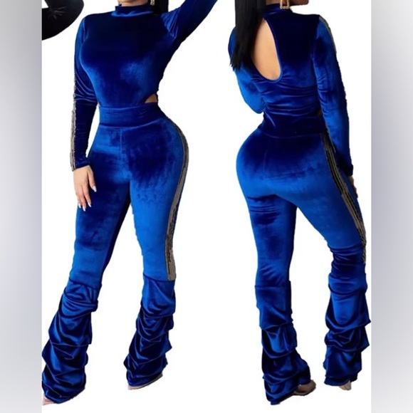VELVET TRACKSUIT TWO PIECE SEXY SEQUINS SET - Picture 2 of 4